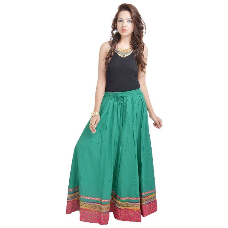 Buy Ethnic Rajasthani Green Cotton Long Skirt Online
