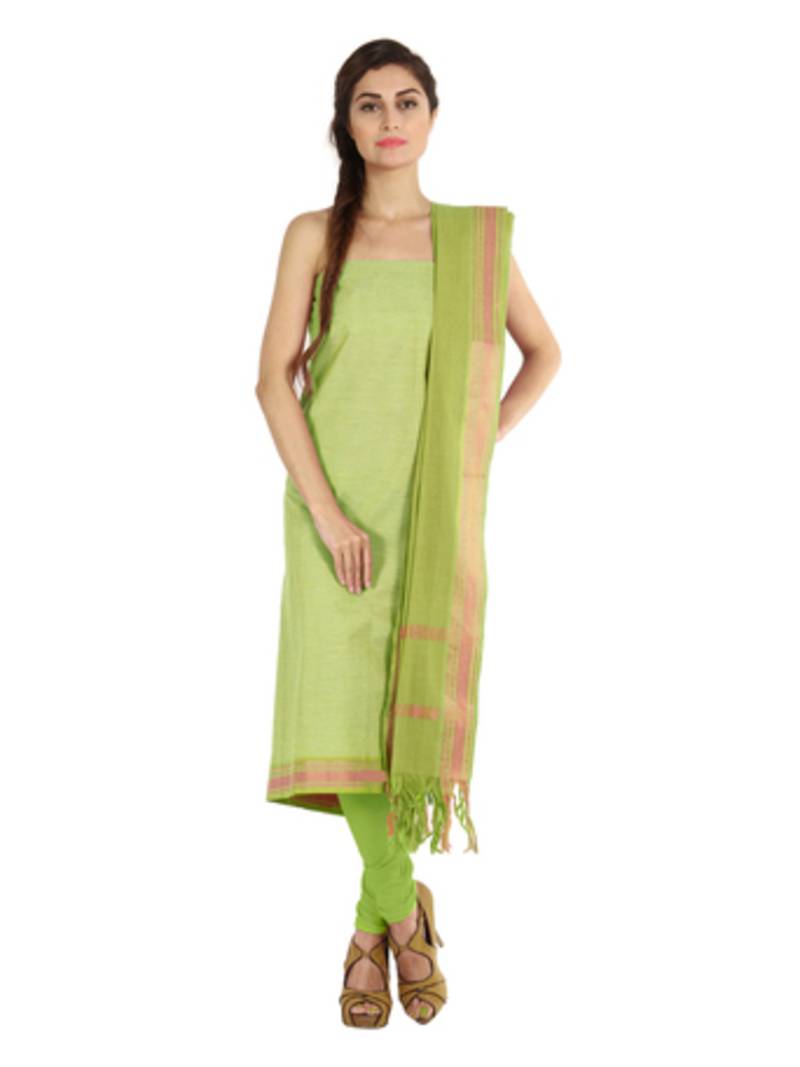 Buy Green Zari Work CottonUnstitched Dress Material Online