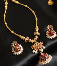 Buy STUNNING UNIQUE TEMPLE JEWEL JHUMKKA PENDANT TEMPLE NECKLACE SET necklace-set online 