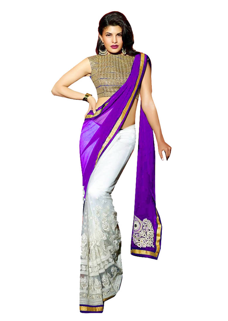 purple saree white blouse