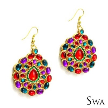 Large Multi-colour studded Drop earrings