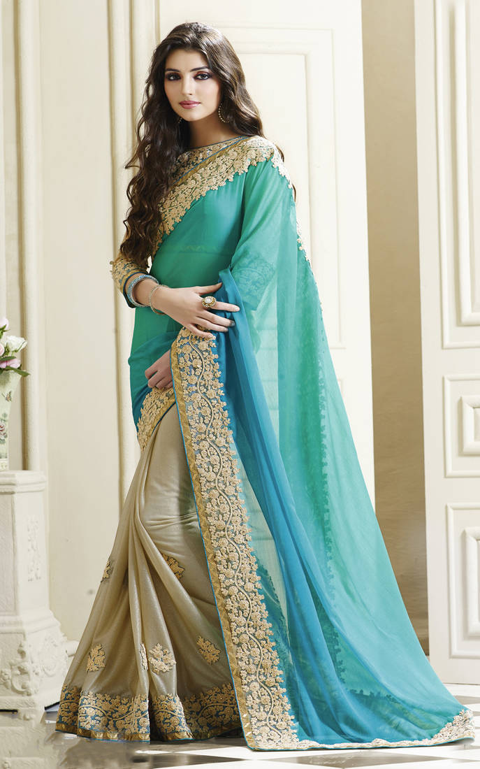 Buy light blue embroidered saree With Blouse Online