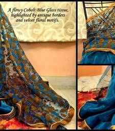 Buy Cobalt Blue Glass Tissue tissue-saree online, Buy tissue-sarees online