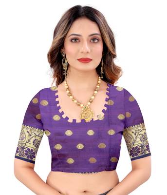 Orange woven cotton silk saree with blouse 3