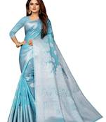 Sky blue woven linen saree with blouse