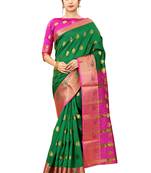 Green woven cotton silk saree with blouse