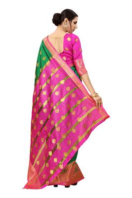 Green woven cotton silk saree with blouse 2