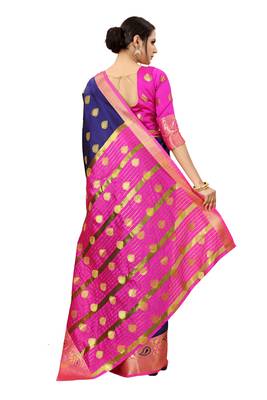 Navy blue woven cotton silk saree with blouse 2