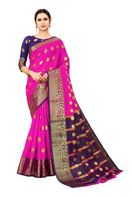 Pink woven cotton silk saree with blouse 1