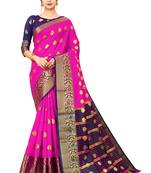 Pink woven cotton silk saree with blouse