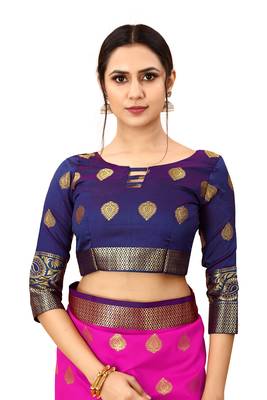 Pink woven cotton silk saree with blouse 5