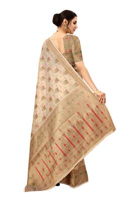 Cream woven cotton silk saree with blouse 2