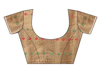 Cream woven cotton silk saree with blouse 4