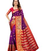 Purple woven cotton silk saree with blouse
