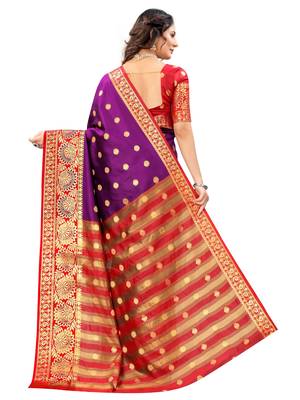Purple woven cotton silk saree with blouse 2