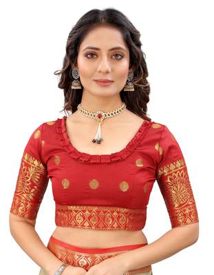 Purple woven cotton silk saree with blouse 5