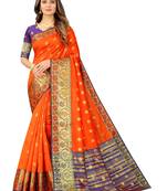 Orange woven cotton silk saree with blouse