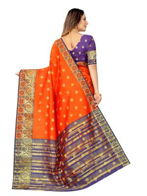 Orange woven cotton silk saree with blouse 4