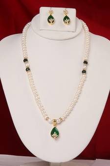 White Alloy Pearl Work Rhodium Plated Necklace Set