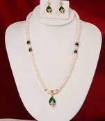 White Alloy Pearl Work Rhodium Plated Necklace Set