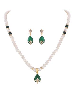 White Alloy Pearl Work Rhodium Plated Necklace Set 2
