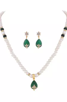 White Alloy Pearl Work Rhodium Plated Necklace Set