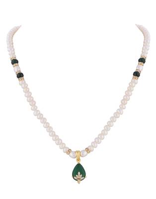 White Alloy Pearl Work Rhodium Plated Necklace Set 3