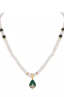 White Alloy Pearl Work Rhodium Plated Necklace Set