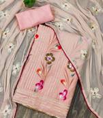 Pink Chanderi Print With Gotta Patti Dress Material