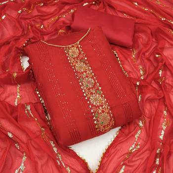 Red Poly Silk Sequin Embroidered Dress Material 1