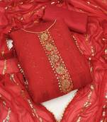 Red Poly Silk Sequin Embroidered Dress Material