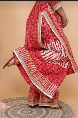 Women Traditional Bandhani print kurta  sharara potli with dupatta sets 2
