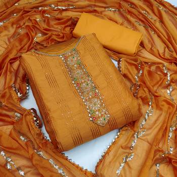 Mustard Poly Silk Sequin Embroidered Dress Material 1
