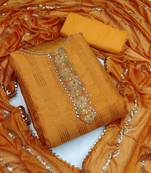 Mustard Poly Silk Sequin Embroidered Dress Material