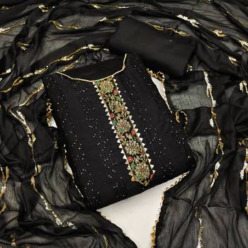 Black Poly Silk Sequin Embroidered Dress Material 1