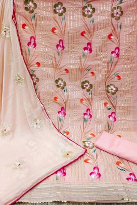 Pink Chanderi Print With Gotta Patti Dress Material 2