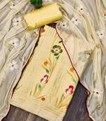 Yellow Chanderi Print With Gotta Patti Dress Material