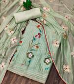 Sea Green Chanderi Print With Gotta Patti Dress Material