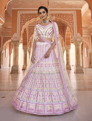 exquisite white gota and thread embroidered organza Semi Stitched Lehenga 1