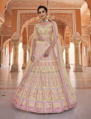 Pleasant yellow gota and thread embroidered organza Semi Stitched Lehenga choli for wedding 1