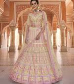Pleasant yellow gota and thread embroidered organza Semi Stitched Lehenga choli for wedding