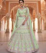 Eye Catching pista green gota and thread embroidered Semi Stitched Lehenga