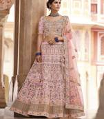 charming pink swarovski, sequins, dori embroidered crepe Semi Stitched Lehenga