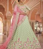 mesmerizing pista green zari, zarkan, thread embroidered georgette Semi Stitched Lehenga