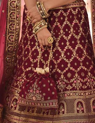 lovely maroon zari, zarkan, zardosi, thread embroidered velvet Semi Stitched Lehenga 3