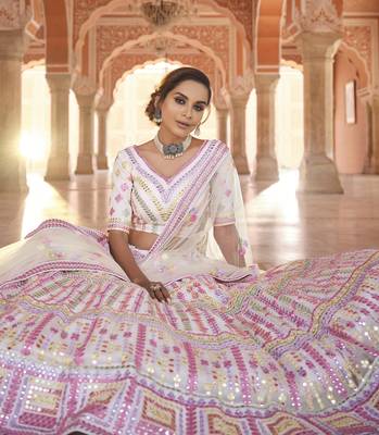 exquisite white gota and thread embroidered organza Semi Stitched Lehenga 4