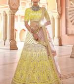 fetching yellow hand-work, dori, zarkan, thread embroidered velvet Semi Stitched Lehenga