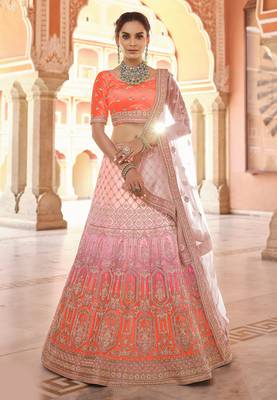 likeable red hand-work, dori, zarkan, thread embroidered velvet Semi Stitched Lehenga 1