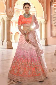 likeable red hand-work, dori, zarkan, thread embroidered velvet semi stitched lehenga