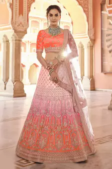 likeable red hand-work, dori, zarkan, thread embroidered velvet semi stitched lehenga